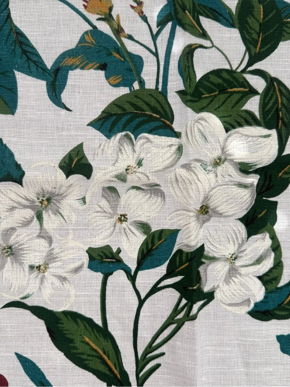 Colonial Williamsburg Floral Magnolia White & Green Botanical Tea Kitchen Towel